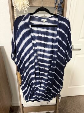 Navy Tie-Dye Open Front Women's Top